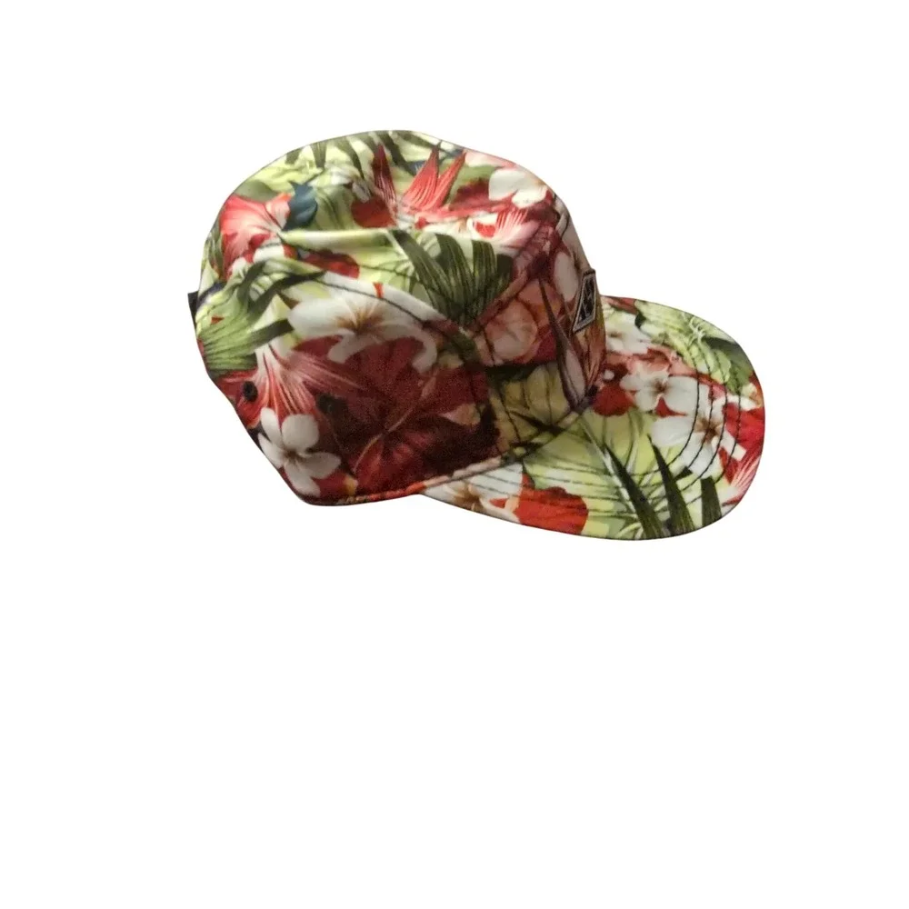ESC Tropical Floral 5 Panel Camper Hat Red Green White Adjustable Strapback‎ Cap